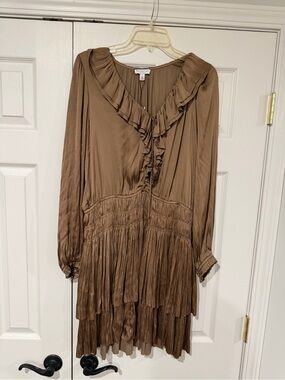 Current/Elliott Brown Ruffled Long-Sleeve Tiered Dress